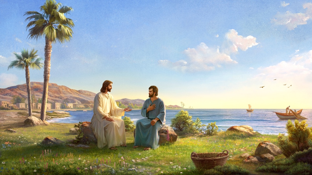 peter and jesus sit on the stone, jesus asked peter:'Do you love me?'