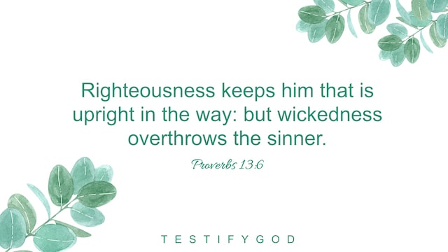 Proverbs 13:6, Righteousness keeps him that is upright in the way: but wickedness overthrows the sinner.