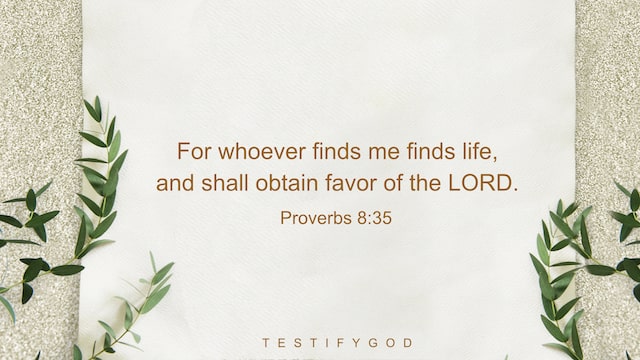 Proverbs 8:35,For whoever finds me finds life, and shall obtain favor of the LORD.