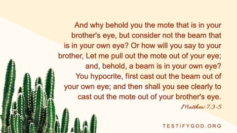 Matthew 7:3-5 "And why behold you the mote that is in your brother’s eye, but consider not the beam that is in your own eye? ..."